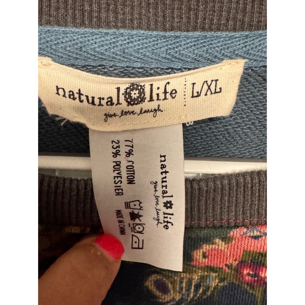 Natural Life English Garden Floral Sweatshirt L/XL Boho Navy Grey Pullover Top - Picture 3 of 8